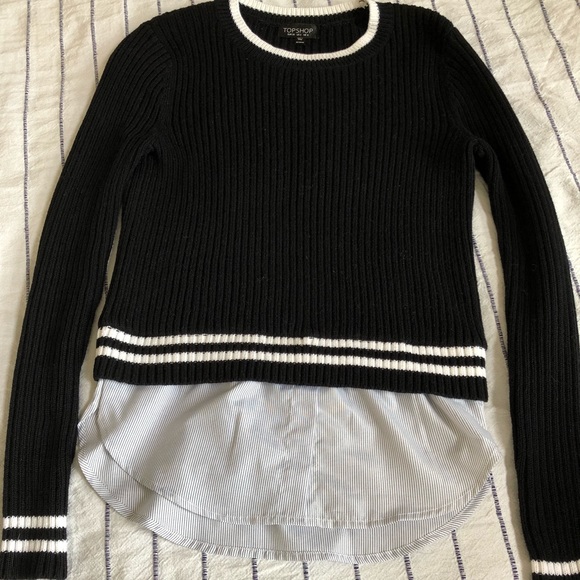 Topshop Black Ribbed Hybrid Shirt Sweater, US 2 - Picture 2 of 3